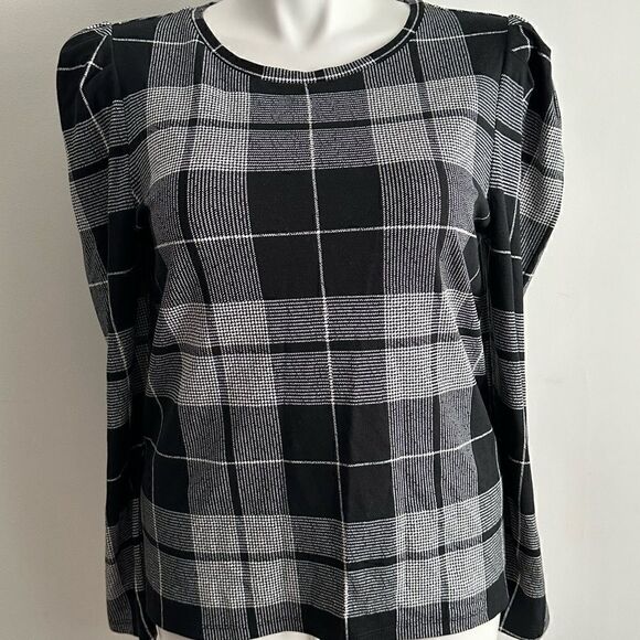 Gray Plaid Top, Size Large, Ann Taylor - Picture 2 of 7
